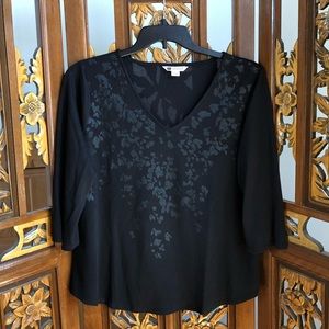 Rockmans Black Sparkle Cheetah Top Women Sz L 3/4 Sleeve V-Neck Adult